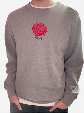Vans Light Gray Crewneck with Red Rose